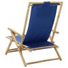 Reclining Relaxing Chair Navy Blue Bamboo and Fabric