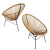 Outdoor Acapulco Chair Set of 2 All-Weather Patio Conversation Bistro Set with Flexible Rope and Heavy Duty Frame for Balcony, Porch, Garden, Beige