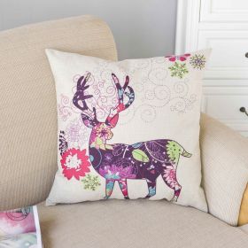 Christmas linen pillowcase (Option: Color deer)