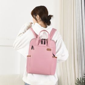 New Korean Fashion 15.6-Inch Computer Backpack Business Commuting Backpack Men'S Simple Waterproof Schoolbag Women'S (Color: Pink)
