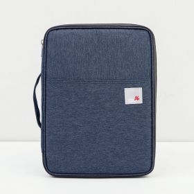 Portable File Bag File Storage Multi-Layer Information Bag Zipper Canvas Female Briefcase (Option: Dark blue cloth label)