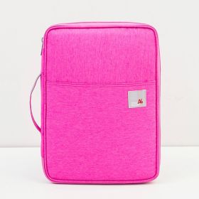 Portable File Bag File Storage Multi-Layer Information Bag Zipper Canvas Female Briefcase (Option: Rose red cloth label)