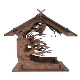 Wooden Home Garden Outdoor Bird Feeder Garden Pendant Decoration Feeder (Option: Wood color A)