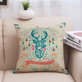 Christmas linen pillowcase (Option: Blue deer)