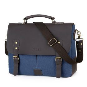 Retro Computer Briefcase Handbag Diagonal Casual Shoulder Bag With Lid (Color: Blue)
