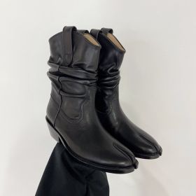 Leather Split Toe Ankle Boots (Option: Black Cowhide Surface-35)
