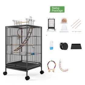 Parrot Xuanfeng Bird Cage With Feeder Toy Grass Nest Breeding Box (Option: Black Swing Package)