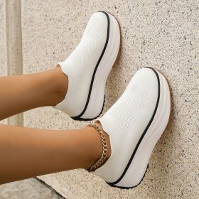 Fashion Thick-soled Ankle Boots Women Casual Round Toe Socks Shoes Breathable Solid Color Short Boots Sports Shoes (Option: White-38.)