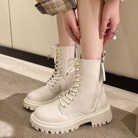 British Platform Female Boots (Option: Beige-35)