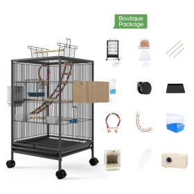 Parrot Xuanfeng Bird Cage With Feeder Toy Grass Nest Breeding Box (Option: Black Boutique Package)