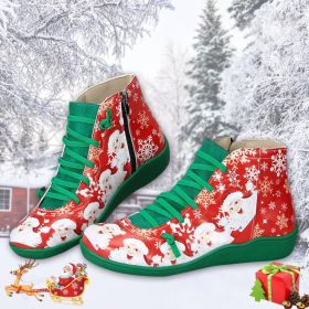 Women's Fashion Casual Christmas Flat Ankle Boots (Option: Green Christmas Style-35)