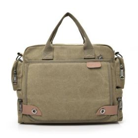 Multi-compartment Canvas Fashion Men's Shoulder Bag (Color: Khaki)