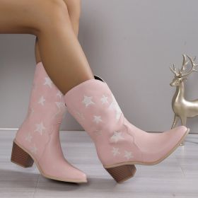 Women's Embroidered Knight Boots Winter Pointed Toe Chunky Heel Long Western Boots (Option: Lotus-36.)