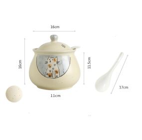 Household High Temperature Resistant Ceramic Meat And Oil Tank Seasoning Jar With Lid Spoon (Option: 1 Style)