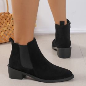 Women's Fashion Ankle Boots With Side Zipper Chunky Heel Boots Slip On Comfortable Solid Color Shoes (Option: Black-37.)