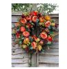 Fall Peony and Pumpkin Wreath;  Autumn Year Round Wreaths for Front Door;  Artificial Fall Wreath;  Halloween Wreath;  Thanksgiving Wreath;   Home Far
