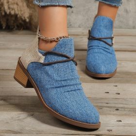 Women's Retro Boots Fashion Leopard Print Shoes Pointed Toe Square Heel Ankle Boots (Option: Blue-40.)