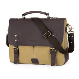 Retro Computer Briefcase Handbag Diagonal Casual Shoulder Bag With Lid (Color: Khaki)