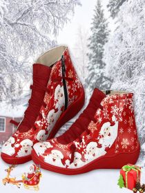 Women's Fashion Casual Christmas Flat Ankle Boots (Option: Red Christmas Style-35)