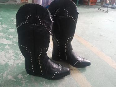 Retro Rivet Western Cowboy Boot All-match High-top Women (Option: Black-38)