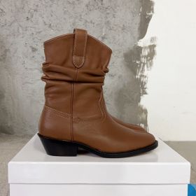 Leather Split Toe Ankle Boots (Option: Brown Cowhide Surface-36)