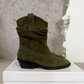 Leather Split Toe Ankle Boots (Option: Army Green Cow Suede-36)