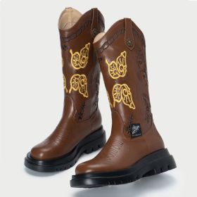 All-match Butterfly Embroidery Cowboy Boot (Option: Dark Brown Plus Velvet-37)